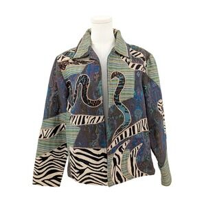 Anu Natural Life Patchwork Jacket M Tapestry Safari Boho Eclectic Artsy Blazer‎
